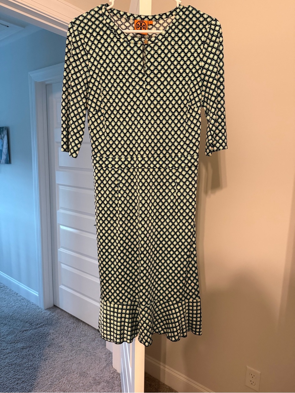 Tory Burch Navy & Cream Printed Midi Dress